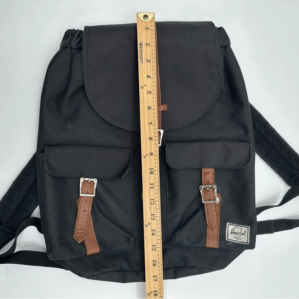 Herschel Supply Dawson’s Backpack Black Brown Magnetic Straps Canvas Minor Stain